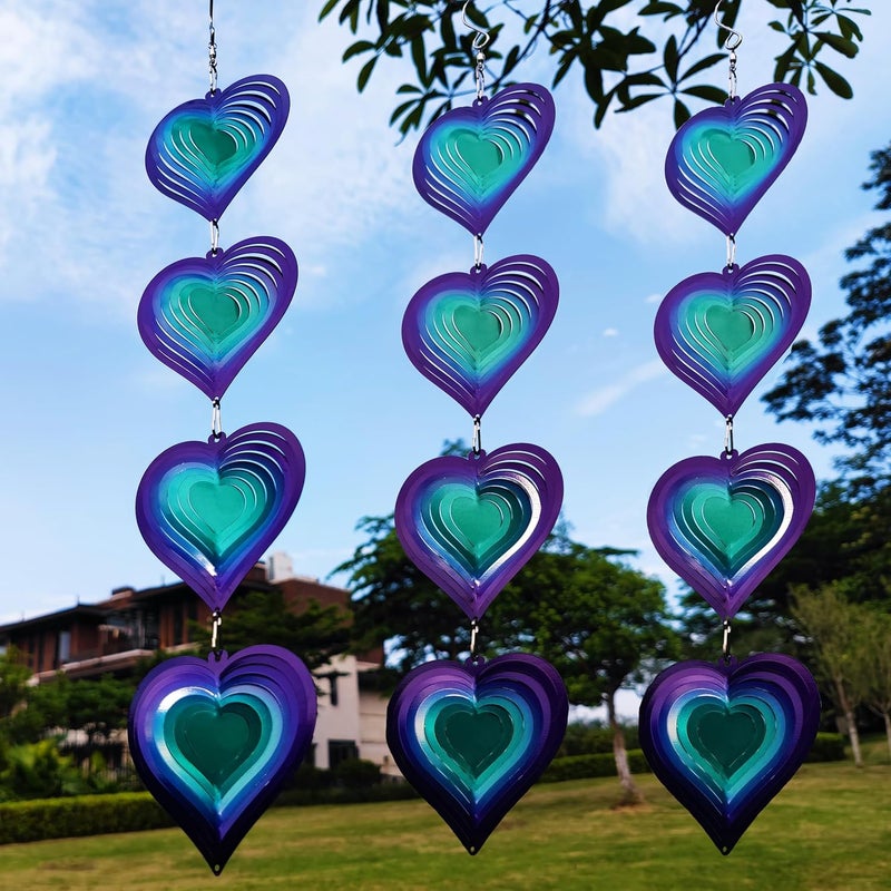 DJUAN Wind Spinners Outdoor Garden Decor,Purple-Green Heart Yard Lawn Ornaments Metal Wind Spinner with 360 Degree Swivel Hook, Christmas,Luau Party,Tropical Party Decorations,Gifts for Mom,Women - Image 3